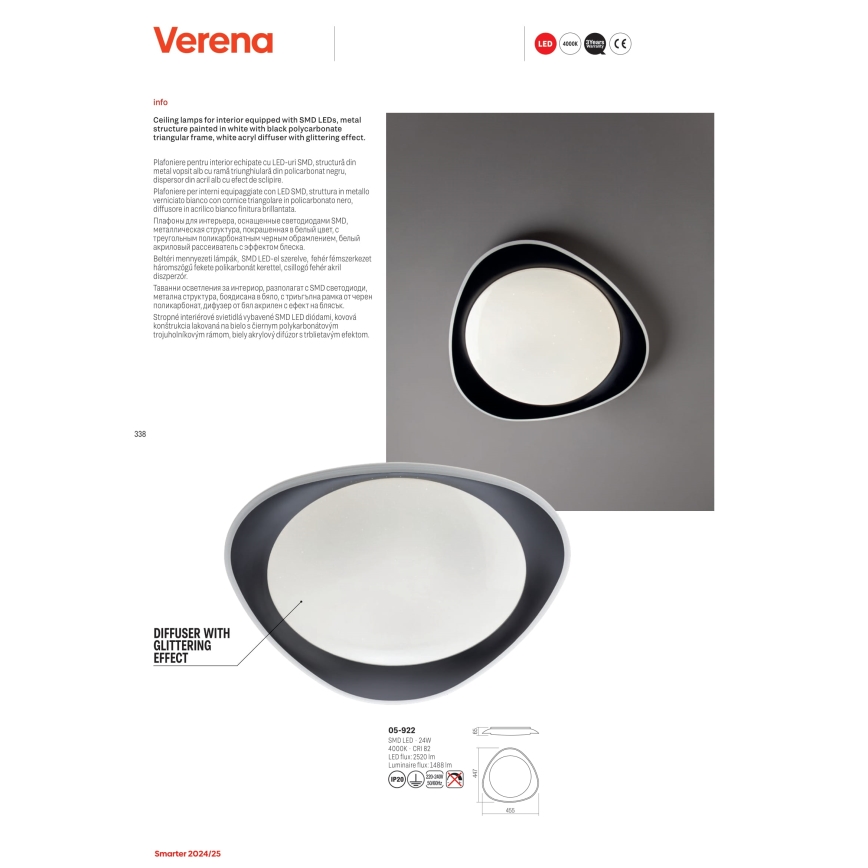 Redo 05-922 - LED-kattovalaisin VERENA LED/24W/230V antrasiitti