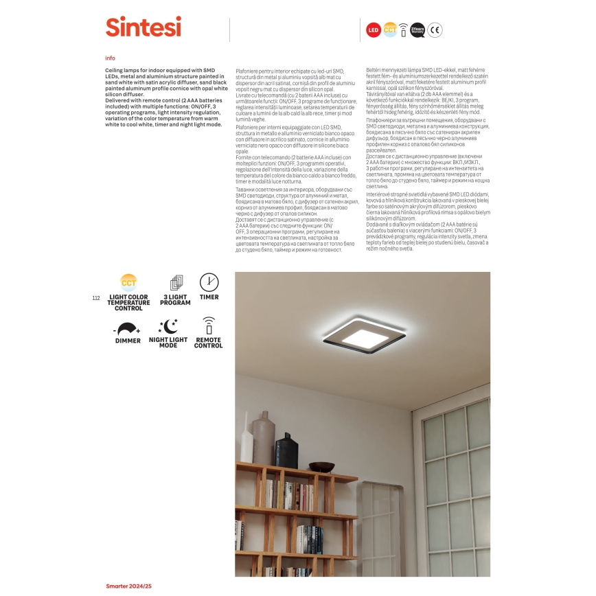 Redo 05-959 - Himmennettävä LED-kattovalaisin SINTESI LED/45W/230V halkaisija 45 cm 3000-6000K + kauko-ohjaus