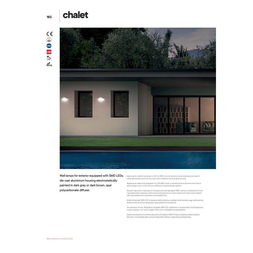 Redo 90002 - LED-ulkoseinävalaisin CHALET LED/8W/230V IP54