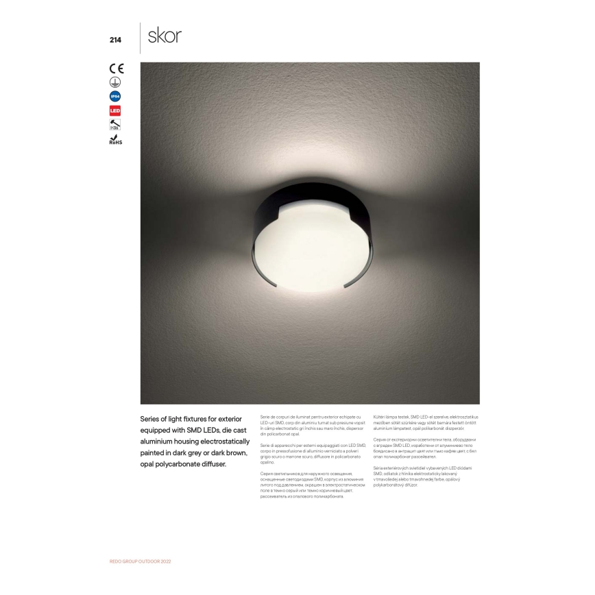 Redo 90004 - LED-ulkokattovalaisin SKOR LED/12W/230V halkaisija 15 cm IP54 ruskea