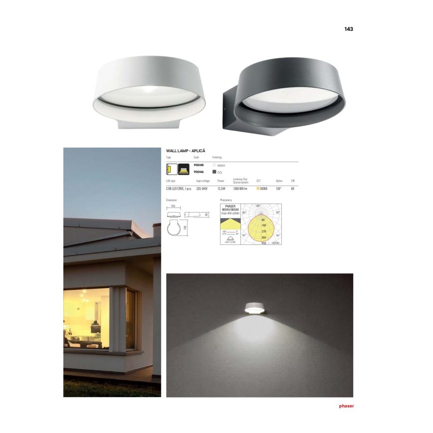 Redo 90046 - LED-ulkoseinävalaisin PHASER LED/12W/230V IP54