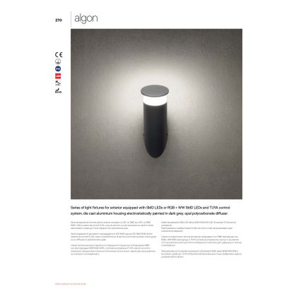 Redo 90073 - LED RGBW ulkoseinävalaisin ALGON LED/6W/230V Wi-Fi Tuya IP65 antrasiitti