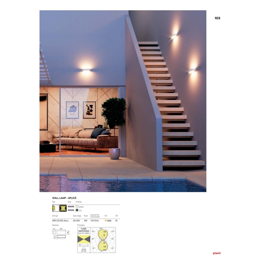 Redo 90096 - PLANIT LED-ulkoseinävalaisin LED/10W/230V 3000K IP54 antrasiitti