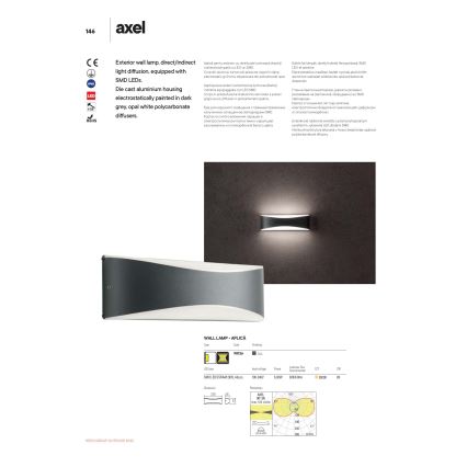 Redo 90126 - LED-ulkoseinävalaisin AXEL LED/7W/230V 3000 IP65 antrasiitti