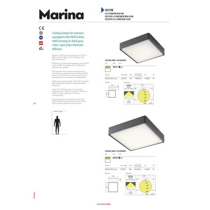 Redo 90158 - LED-ulkokattovalaisin MARINA LED/16W/230V 29,6x29,6 cm IP65 antrasiitti