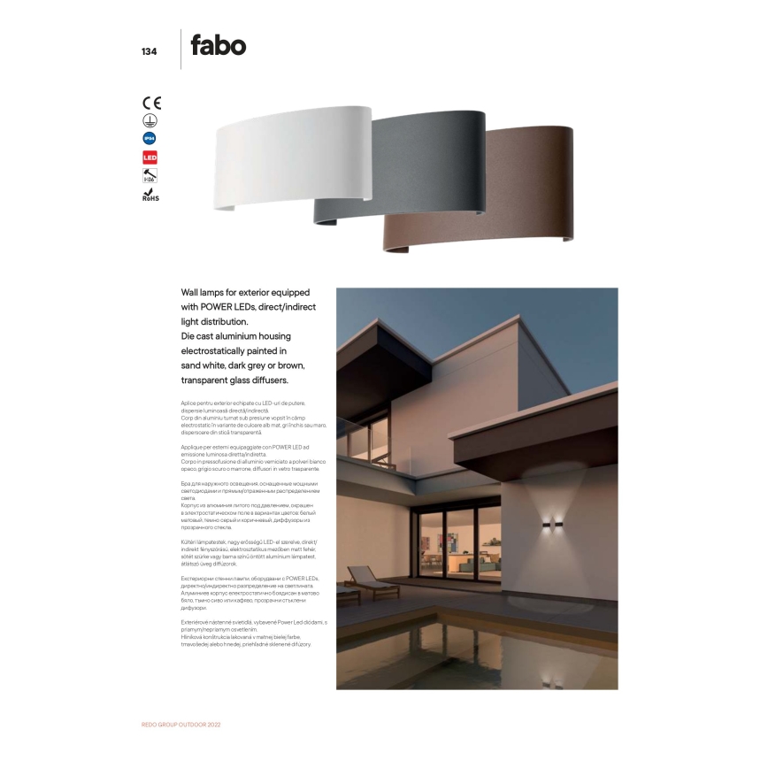 Redo 90227 - LED Ulkoseinävalaisin FABO LED/6W/230V 3000K IP54 ruskea