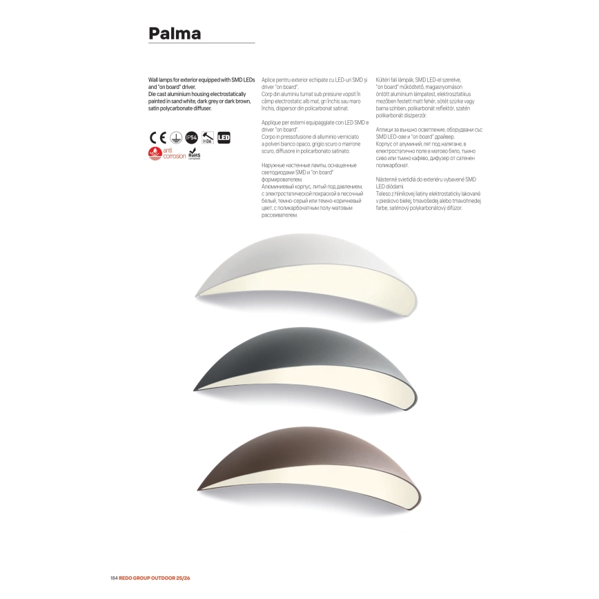 Redo 90236 - LED ulkoseinävalaisin PALMA LED/18W/230V 3000K IP54 ruskea