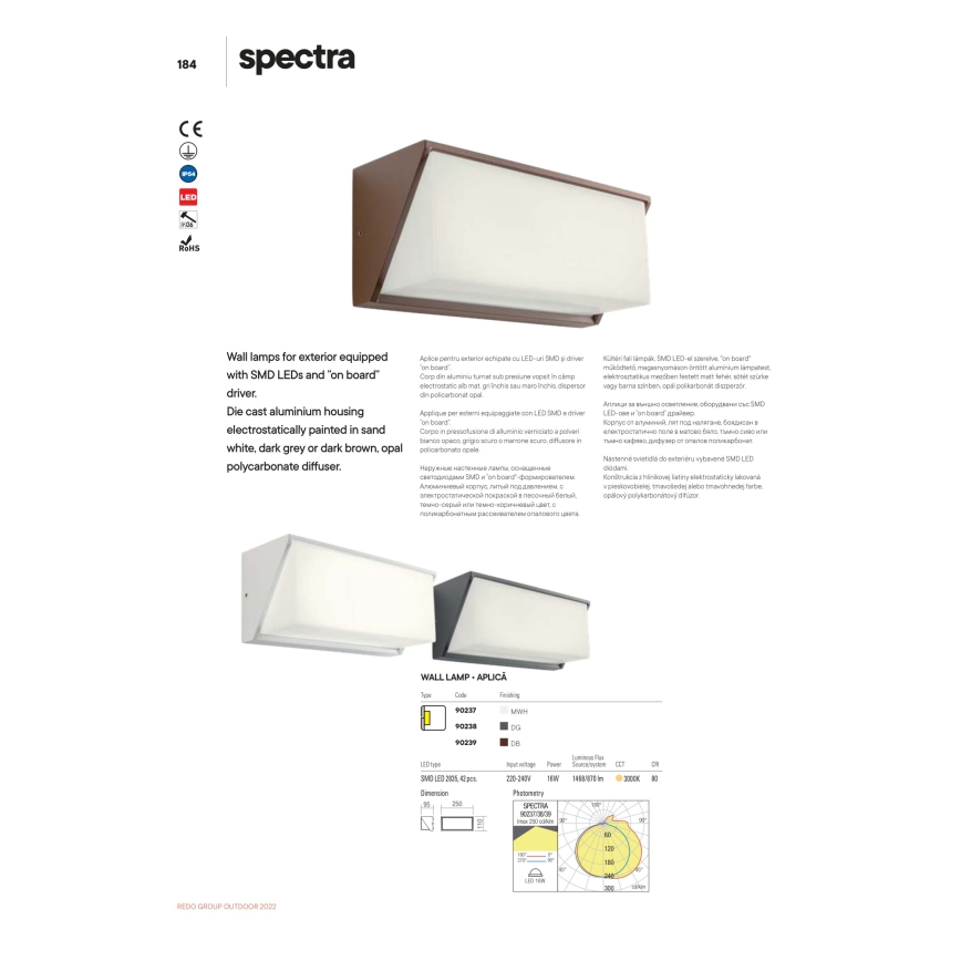 Redo 90239 - LED-ulkoseinävalaisin SPECTRA LED/16W/230V 3000K IP54 ruskea