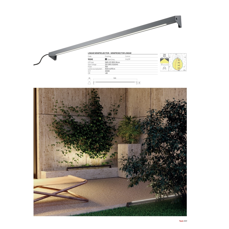 Redo 90242 - LED-ulkovalaisin TACK IP65 LED/15W/230V 3000K IP65 antrasiitti