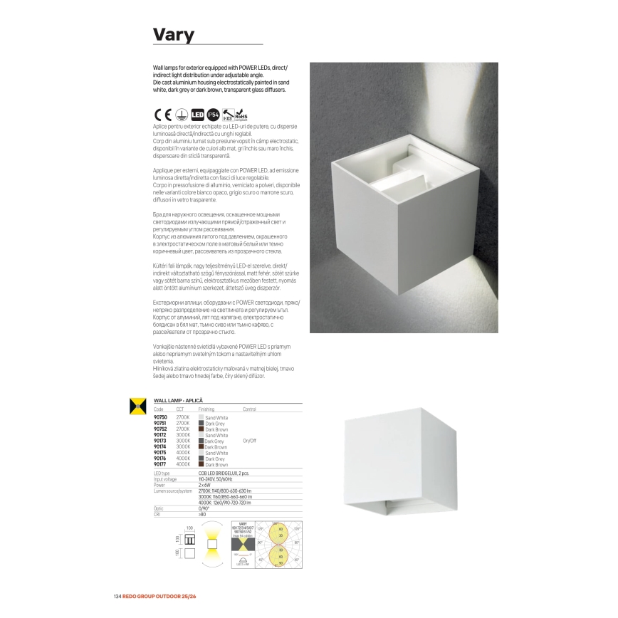 Redo 90296 - VARY LED-ulkoseinävalaisin 2xLED/10W/230V 3000K IP54 antrasiitti