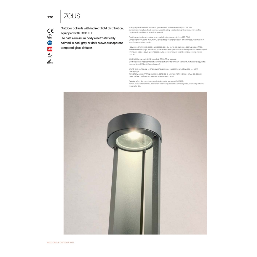 Redo 90366 - ZEUS LED ulkovalaisin LED/11,5W/230V 3000K 75 cm IP54 ruskea