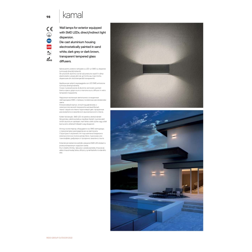 Redo 90377 - LED Ulkoseinävalaisin KAMAL LED/4,4W/230V 3000K IP54 ruskea