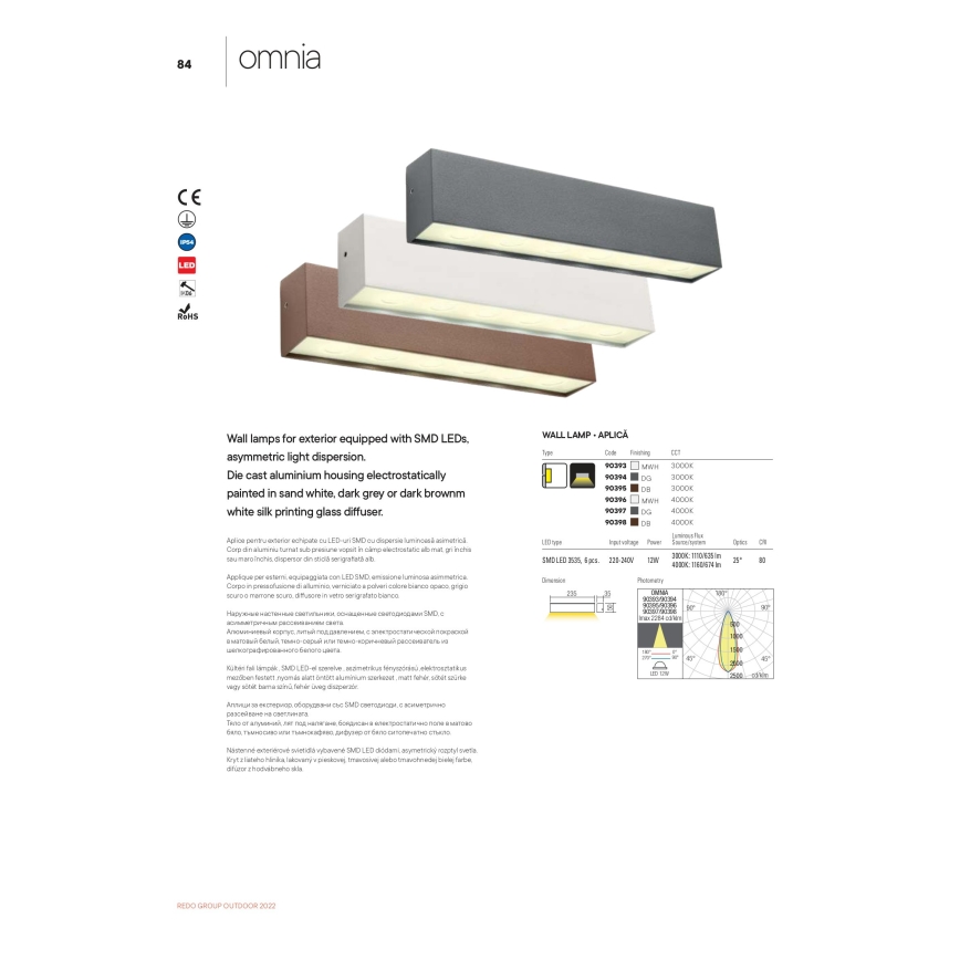 Redo 90393 - LED Ulkoseinävalaisin OMNIA LED/12W/230V 3000K IP54 valkoinen