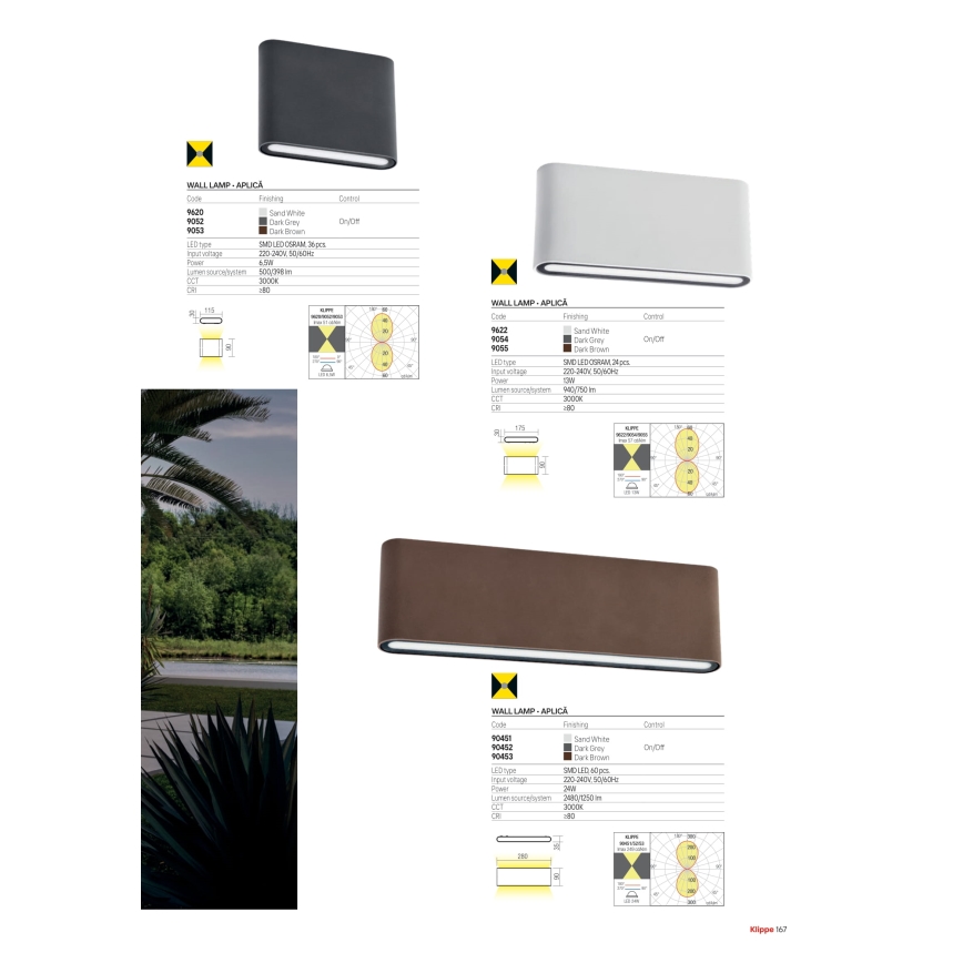 Redo 90453 - LED ulkoseinävalaisin KLIPPE LED/24W/230V 3000K IP54 ruskea