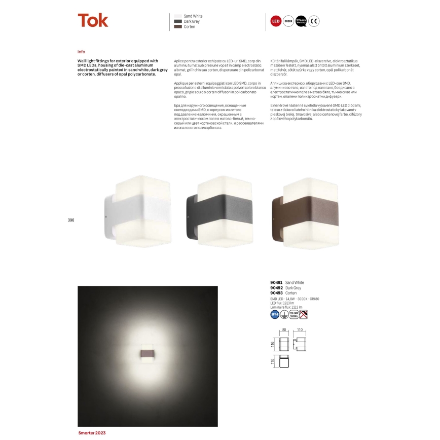 Redo 90492 - LED-ulkoseinävalaisin TOK LED/14,8W/230V IP44 antrasiitti