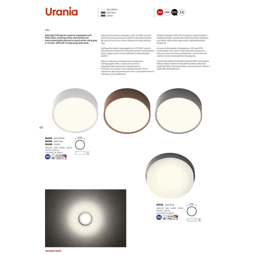 Redo 90516 - LED-ulkokattovalaisin URANIA LED/10W/230V halkaisija 16 cm IP65 antrasiitti