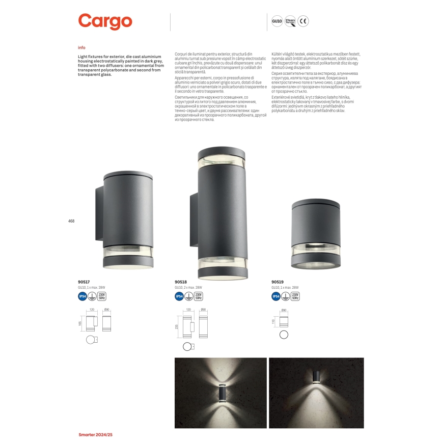 Redo 90517 - Ulkoseinävalaisin CARGO 1xGU10/28W/230V IP54 antrasiitti