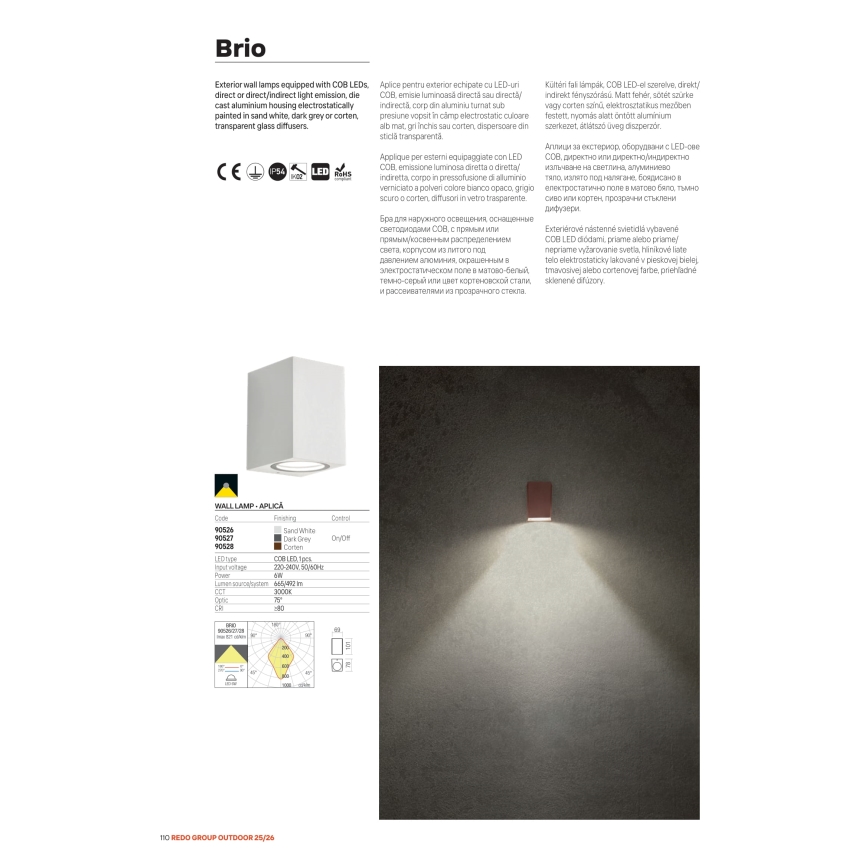 Redo 90527 - BRIO LED-ulkoseinävalaisin 6W/230V 3000K IP54 antrasiitti