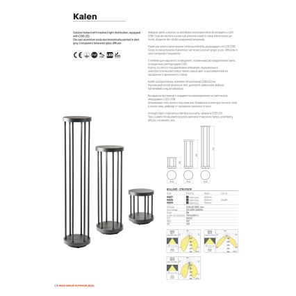 Redo 90579 - KALEN LED-ulkovalaisin 8 W, 230 V, 3000 K, 75 cm, IP65, antrasiitti