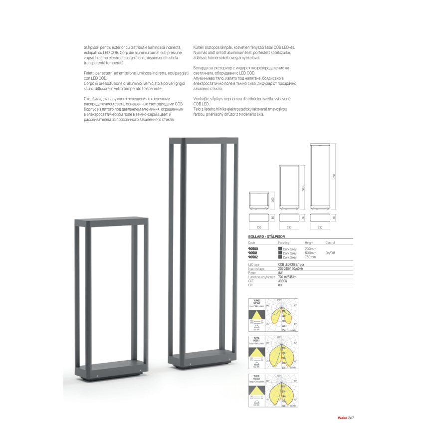 Redo 90581 - LED-ulkovalaisin WAKE LED/8W/230V 3000K 50 cm IP65 antrasiitti