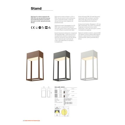 Redo 90604 - LED-ulkoseinävalaisin STAND LED/20W/230V 3000K CRI 90 IP65 ruskea