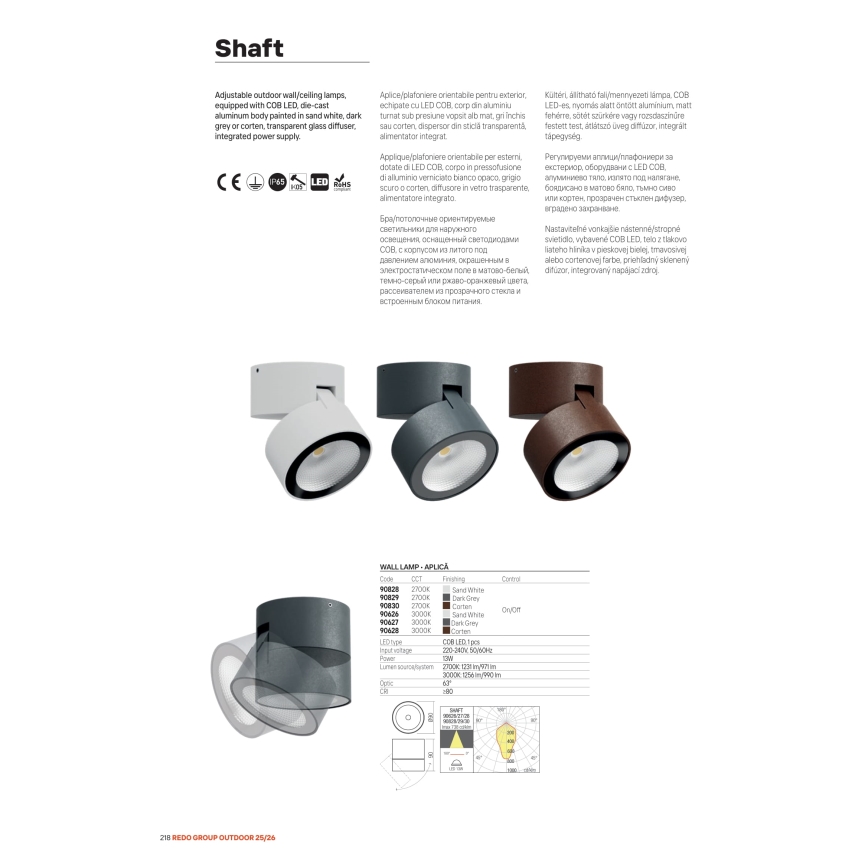 Redo 90627 - SHAFT LED ulkokohdevalaisin LED/13W/230V 3000K halkaisija 9 cm IP65 antrasiitti