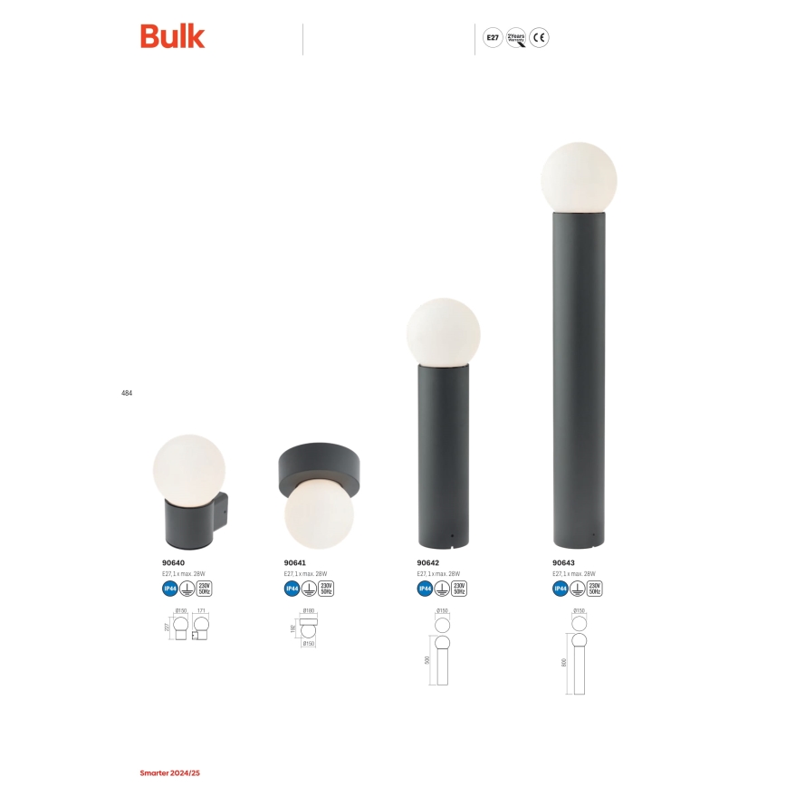 Redo 90641 - Ulkokattovalo BULK 1xE27/28W/230V IP44 antrasiitti