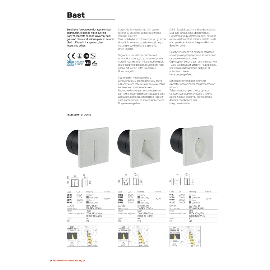 Redo 91195 - LED-ulko-opastevalaisin BAST LED/2,5W/230V 3000K CRI 90 IP65 harmaa