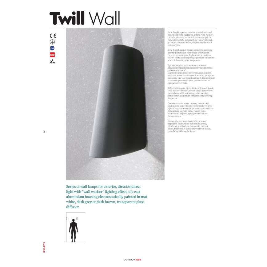 Redo 9536 - LED-ulkoseinävalaisin TWILL 1xLED/11W/230V IP65