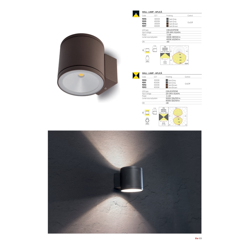 Redo 9594 - LED-ulkoseinävalaisin ETA LED/6W/230V 3000K IP54 antrasiitti