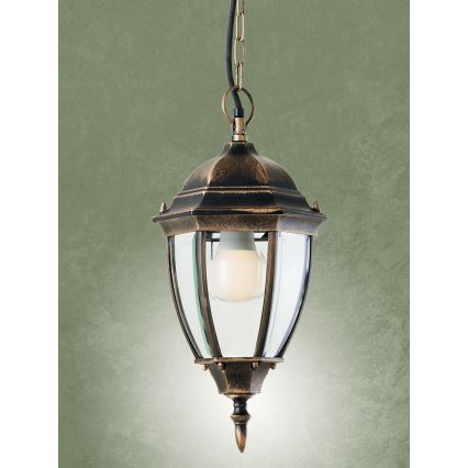 Redo 9607 - Ulkokattokruunu ketjulla SEVILLA 1xE27/42W/230V IP44 kulta/patina