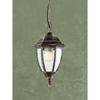 Redo 9607 - Ulkokattokruunu ketjulla SEVILLA 1xE27/42W/230V IP44 kulta/patina