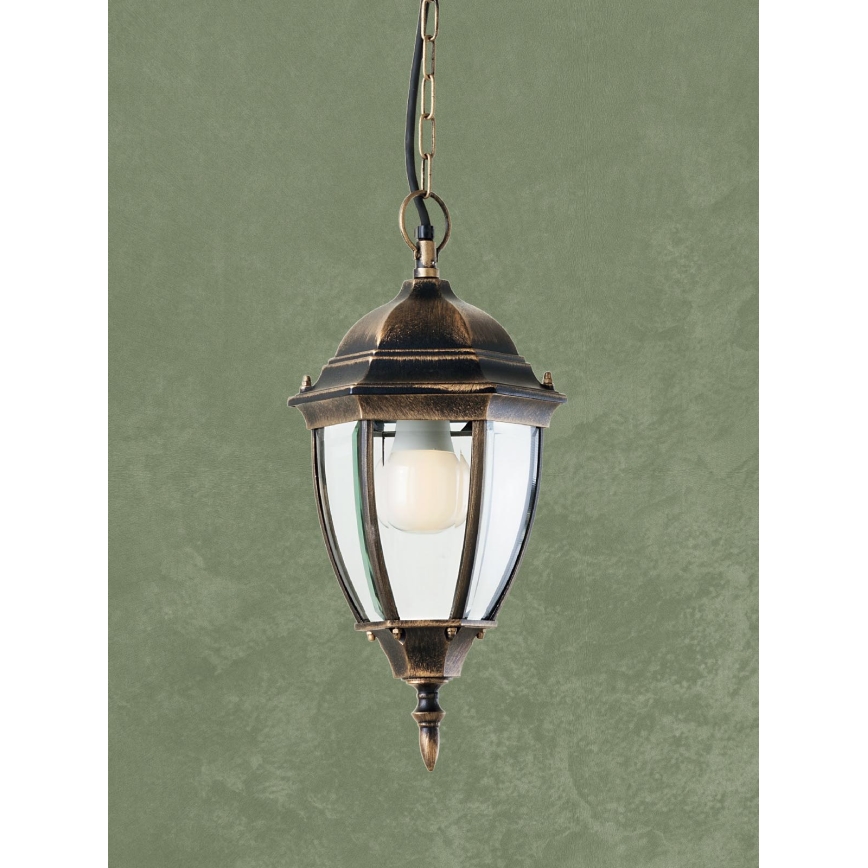 Redo 9607 - Ulkokattokruunu ketjulla SEVILLA 1xE27/42W/230V IP44 kulta/patina