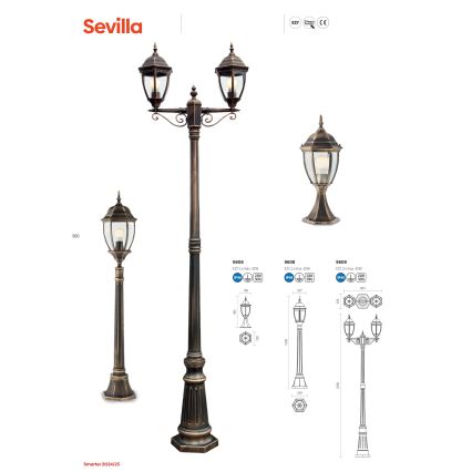 Redo 9608 - Ulkovalaisin SEVILLA 1xE27/42W/230V IP44 kulta/patina