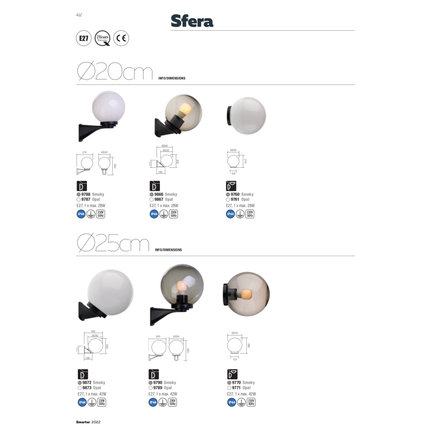 Redo 9770 - Vara-aurinkovarjo ulkovalaisimeen SFERA Ø 25 cm IP44 ruskea