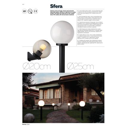 Redo 9780 - Ulkovalaisin SFERA 1xE27/42W/230V IP44 25x75 cm valkoinen