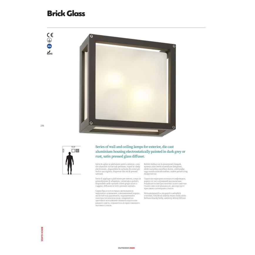 Redo 9893 - Ulkoseinävalaisin BRICK 2xE27/42W/230V IP54