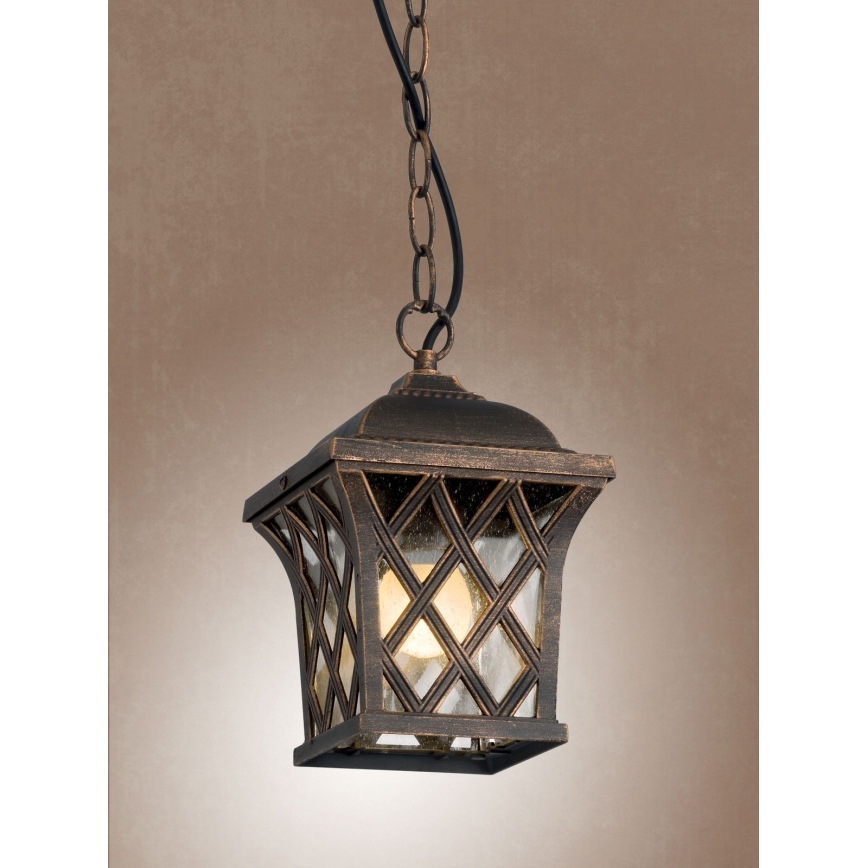 Redo 9952 - Ulkokattokruunu ketjulla BREMEN 1xE27/42W/230V IP23 kulta/patina