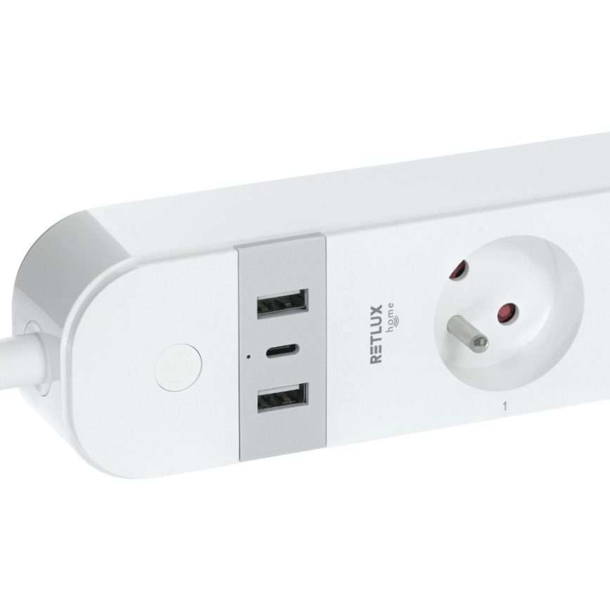 Älykäs jatko kaapeli kytkimellä 4Z Tyyppi E + 2x USB-A + 1x USB-C 1,5m Wi-Fi Tuya valkoinen