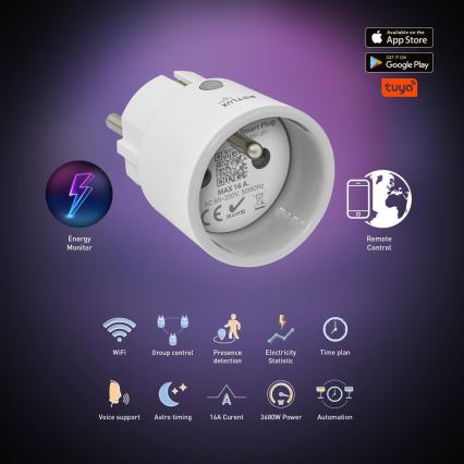 Älykäs pistorasia 3680W/230V/Tyyppi E/16A Wi-Fi Tuya