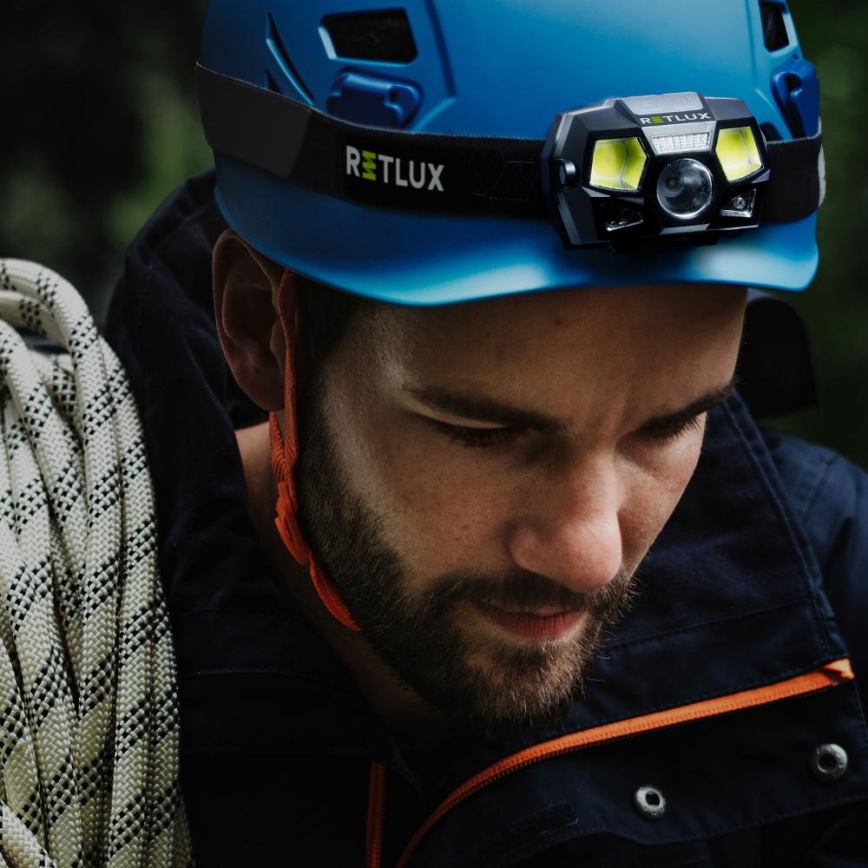 LED-ladattava otsalamppu liiketunnistimella, 3 W LED, 900 mAh, IP44, musta