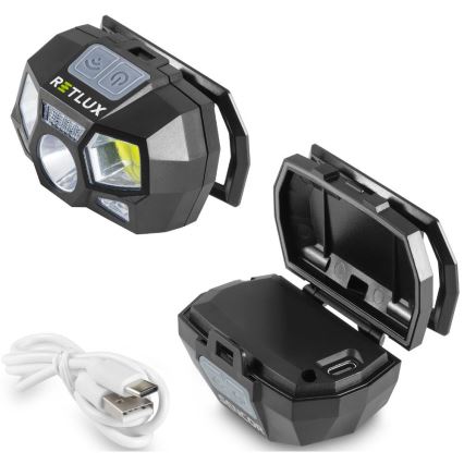 LED-ladattava otsalamppu liiketunnistimella, 3 W LED, 900 mAh, IP44, musta