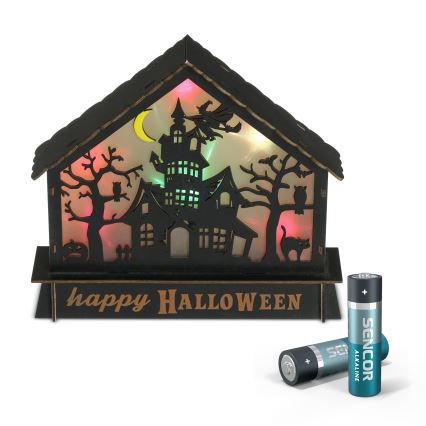 LED Koriste HALLOWEEN LED/2xAA/moniväri karmiva talo
