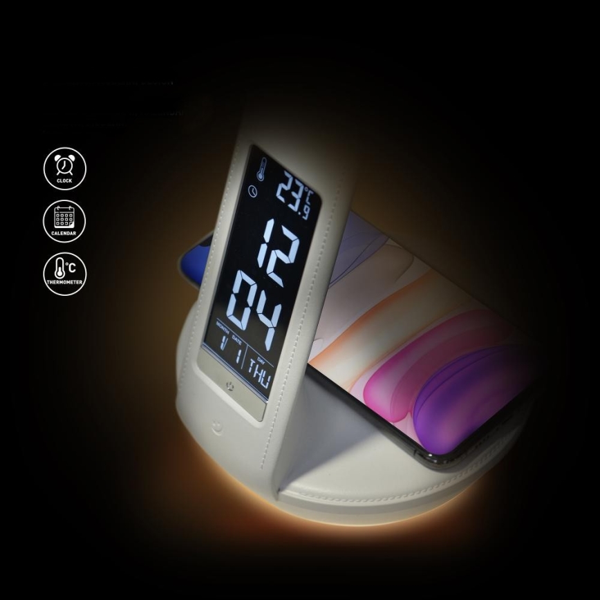 LED himmennettävä pöytävalaisin langattomalla Qi 5W -latauksella ja näytöllä LED/6W/230V/1xCR2032 3000/4000/6000K valkoinen