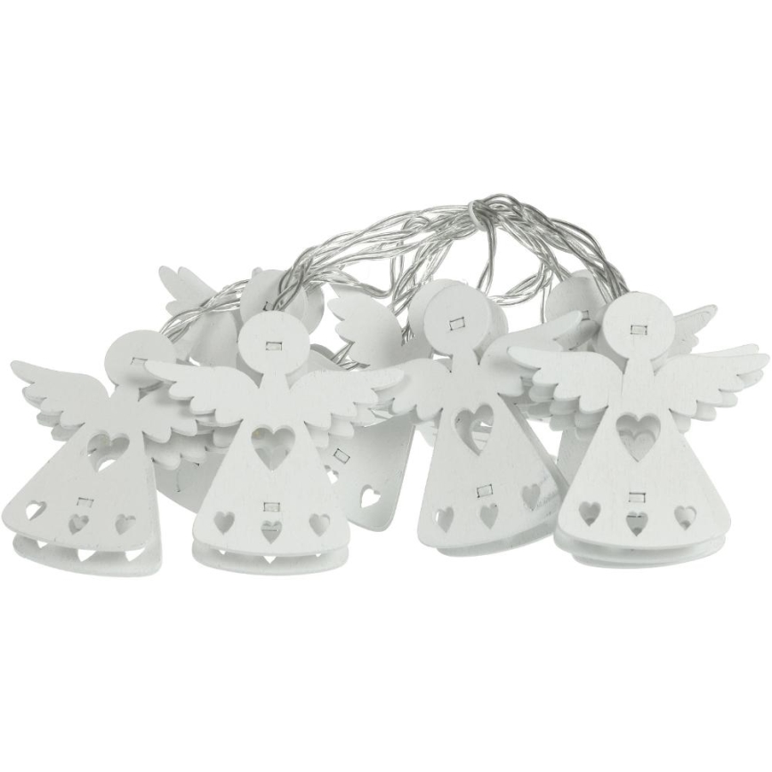 LED-jouluketju 10xLED/2xAA/lämpimänvalkoinen 2m enkelit