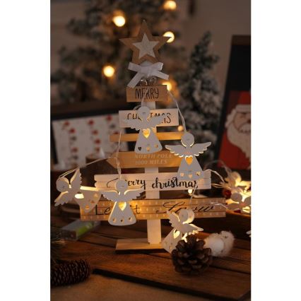 LED-jouluketju 10xLED/2xAA/lämpimänvalkoinen 2m enkelit