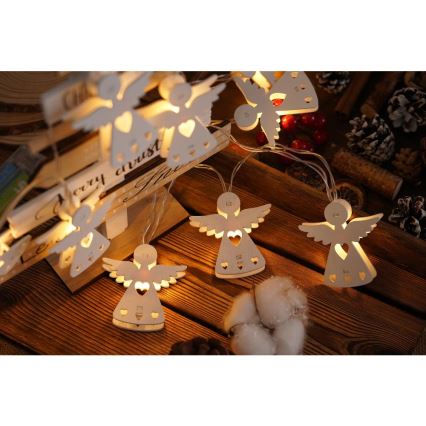 LED-jouluketju 10xLED/2xAA/lämpimänvalkoinen 2m enkelit