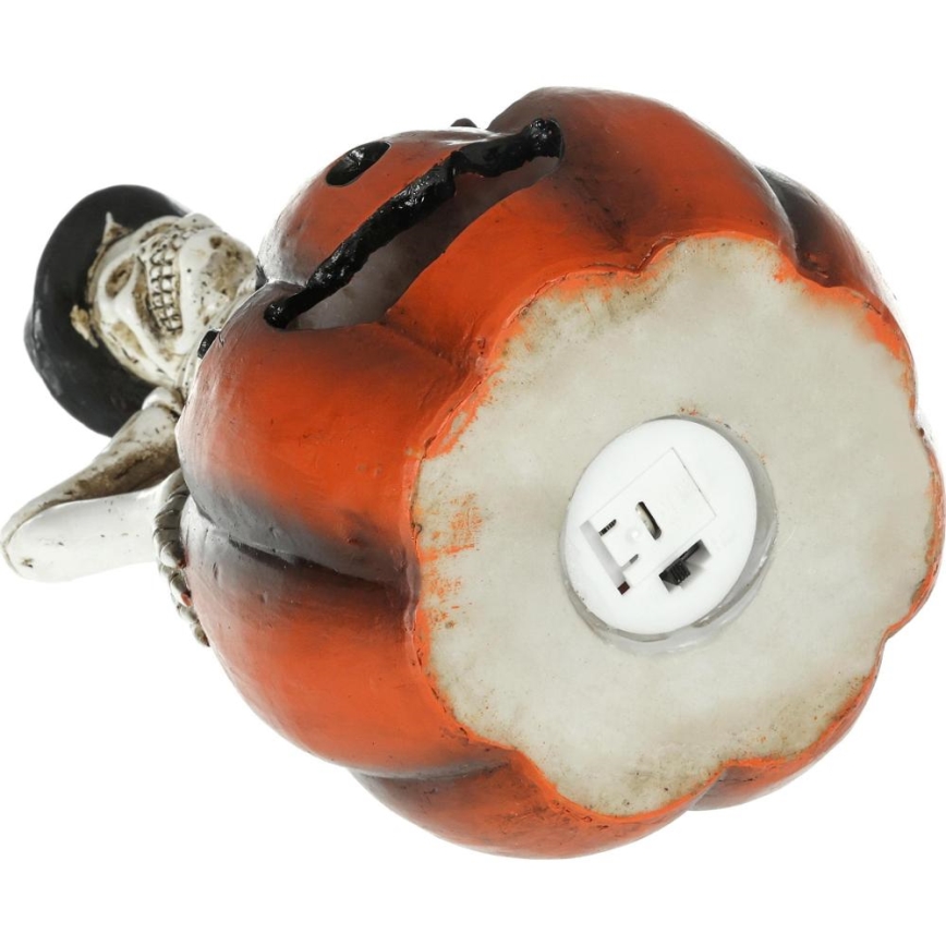 LED Koriste HALLOWEEN LED/2xLR44/lämpimänvalkoinen luuranko kurpitsassa hartsi