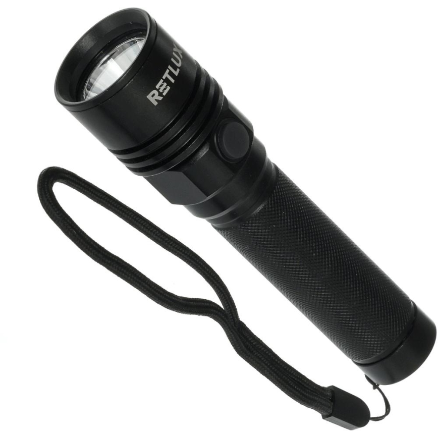 LED-ladattava alumiininen taskulamppu 3W/2000 mAh IPX4, musta