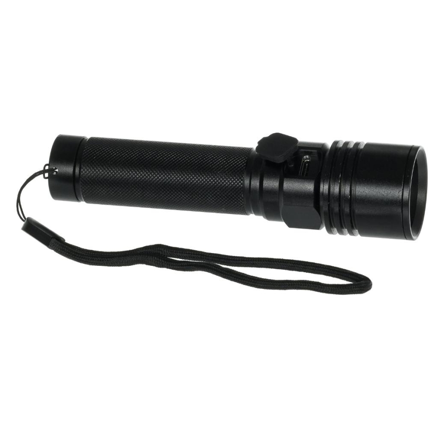 LED-ladattava alumiininen taskulamppu 3W/2000 mAh IPX4, musta